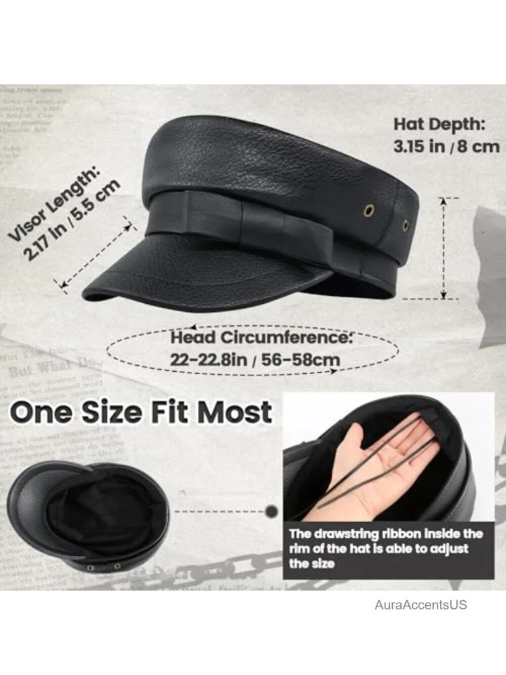 PU Leather Newsboy Cap Flat Top Punk Rock Y2K Hat